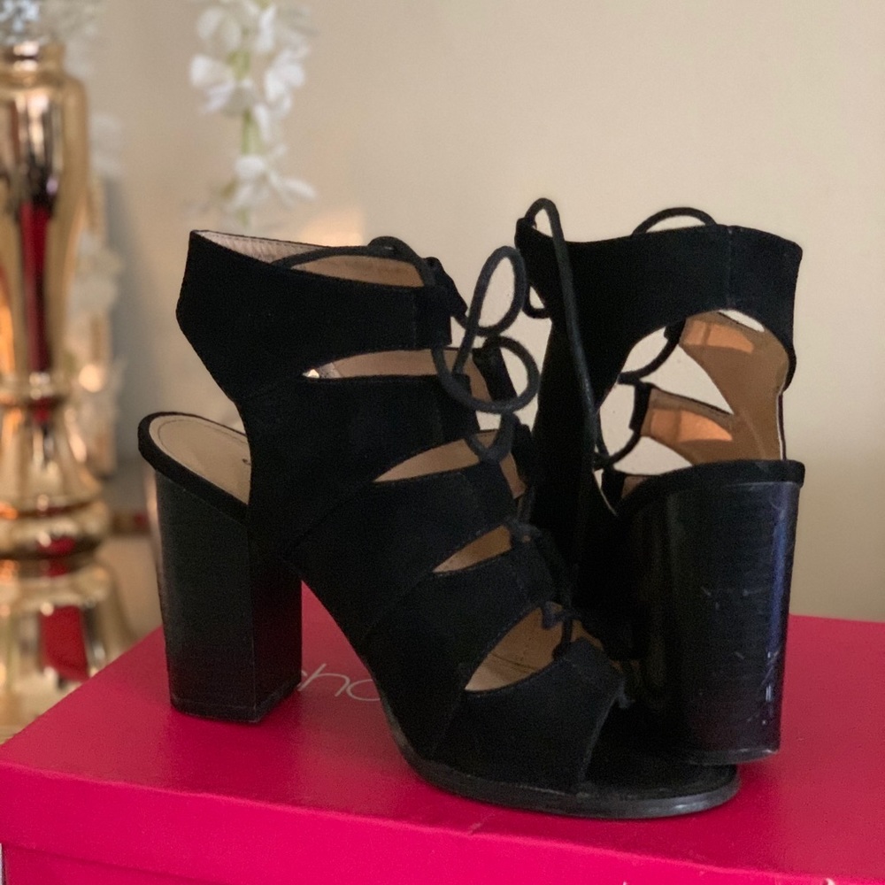 Black suede heels